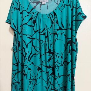 Liz Claiborne Turquoise and Black Patterned Blouse